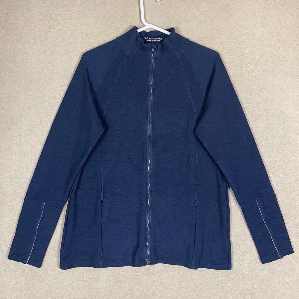 Soft Surroundings Jacket Adult Extra Large Blue Full Zip Pocket Mock Neck Womens
